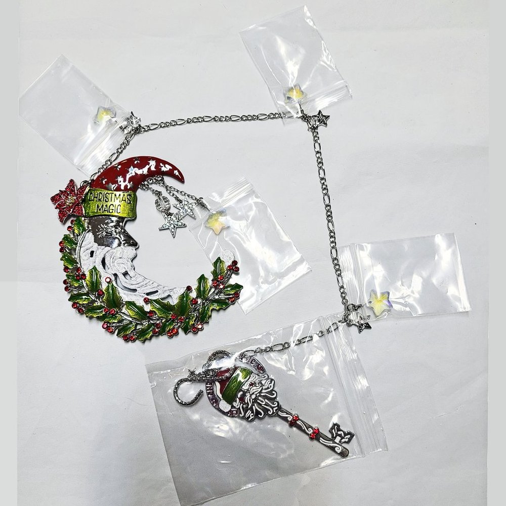 Kirks Folly CHRISTMAS MAGIC SANTA & KEY SHIMMER MOON Ornament Dangler Silvertone - Picture 5 of 13